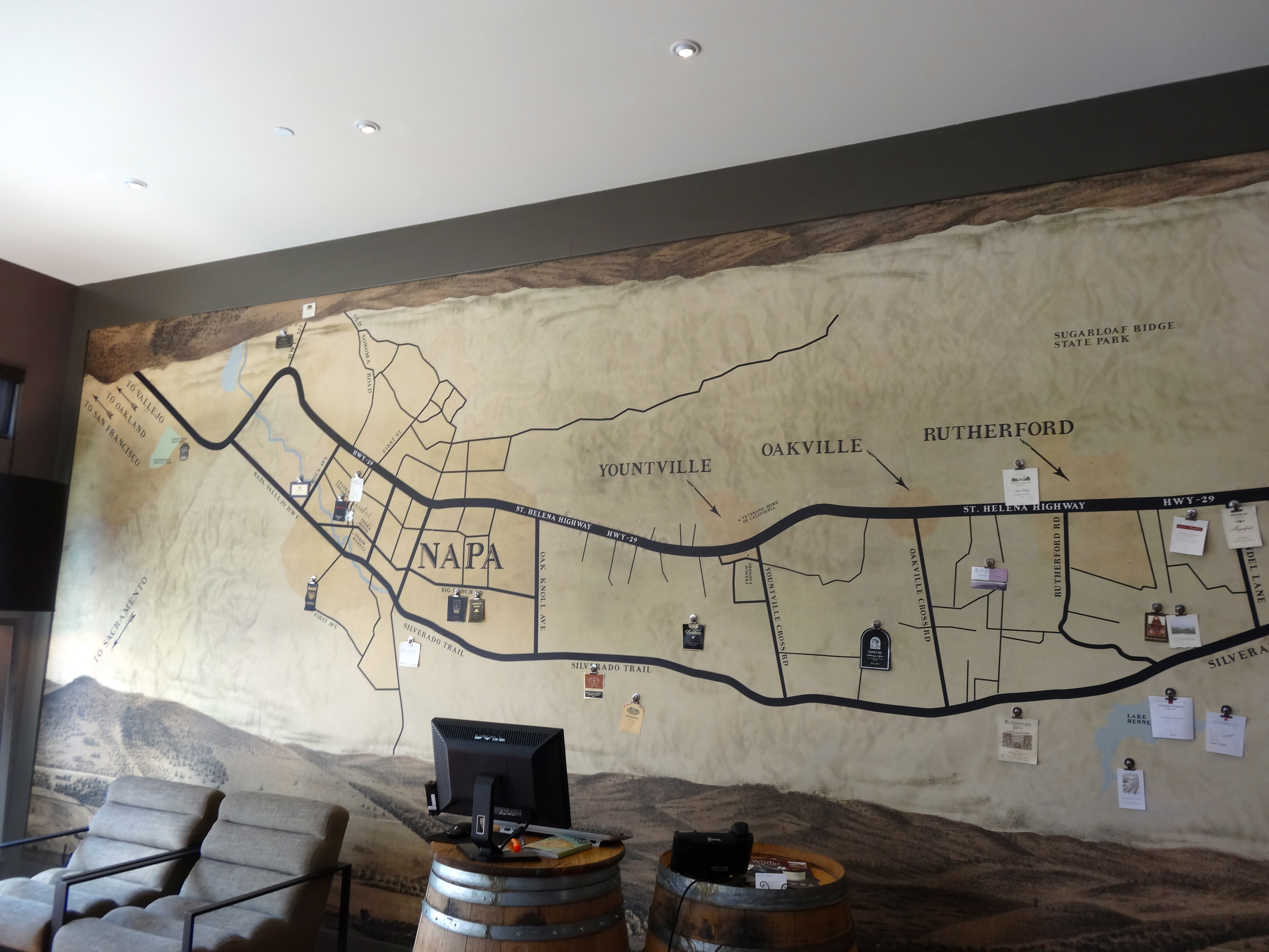 a map of a town on a wall