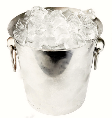 a bucket of ice cubes