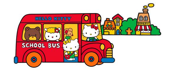 cartoon of hello kitty on a bus