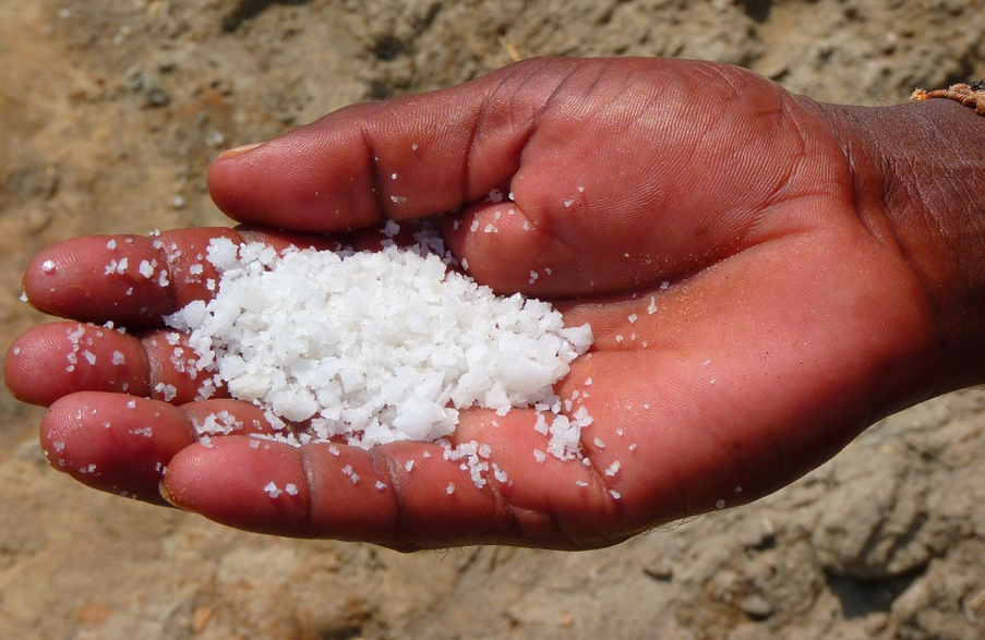 a hand holding a handful of salt