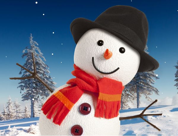 a snowman wearing a hat and scarf