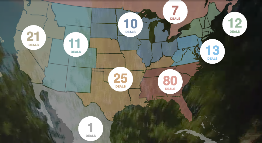 a map of the united states with numbers and a price tag