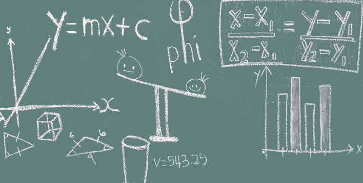 chalkboard with math symbols and math formulas